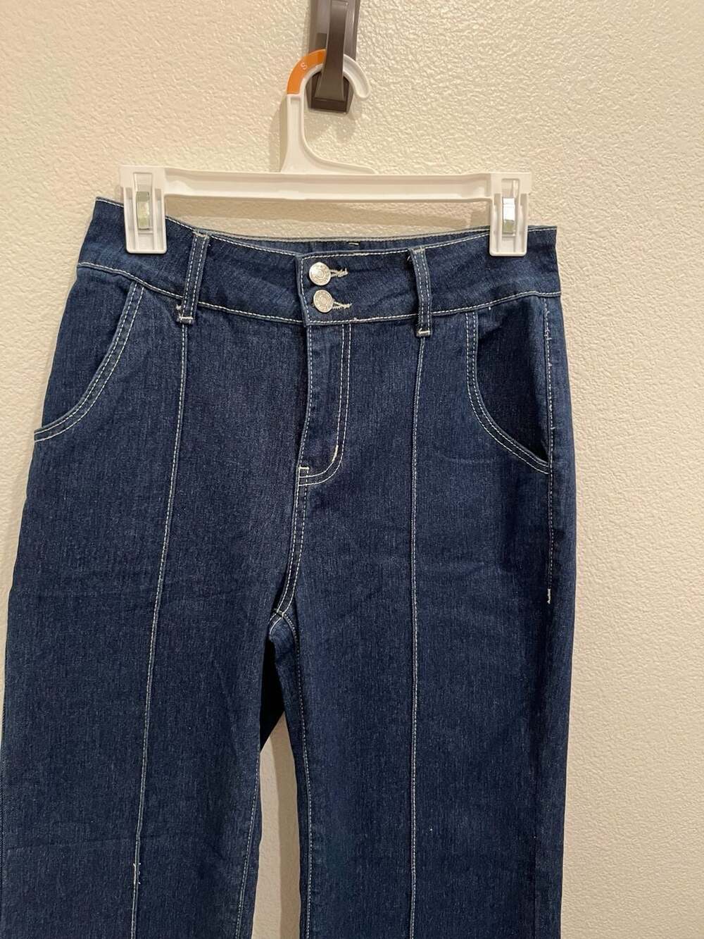 High-Waisted Contrast Stitch Wide Leg Jeans - Picture 2 of 8